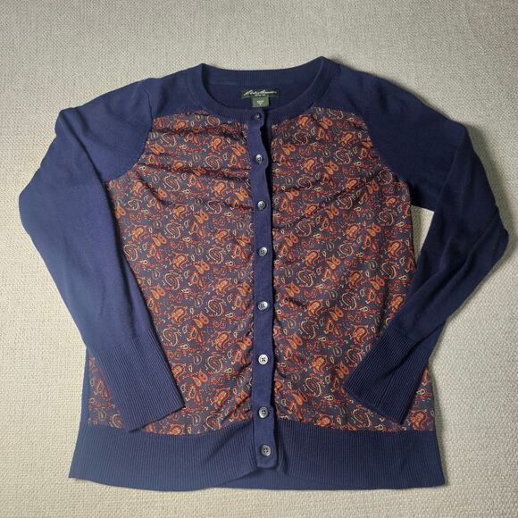 Eddie Bauer, Button Up, Paisley, Crewneck Cardigan with Sweater Back Medium - Picture 5 of 10